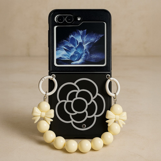 폰로드 플라워 히든미러 구슬 스트랩 지플립 케이스