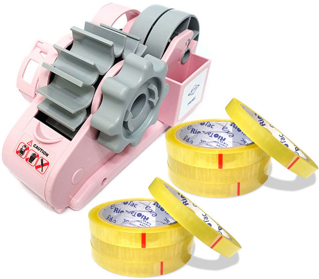 모텍스 프라임 PRIME 테이프커터기 핑크 + 12mm(40m) 리필테이프 8개, 1세트