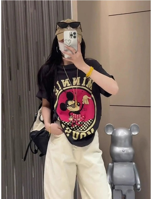빈티지 레트로 미키마우스 프린트 티셔츠
