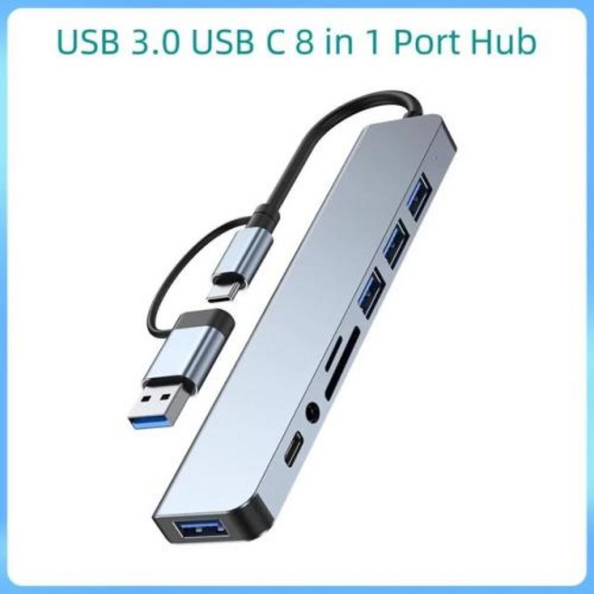 듀얼 엔드 C타입 도킹 스테이션 USB 3.0 분배기 다기능 허브 카드 리더 8 인 1, 타입 C 어댑터 8 in1, 1) 타입 C 어댑터 8 in1