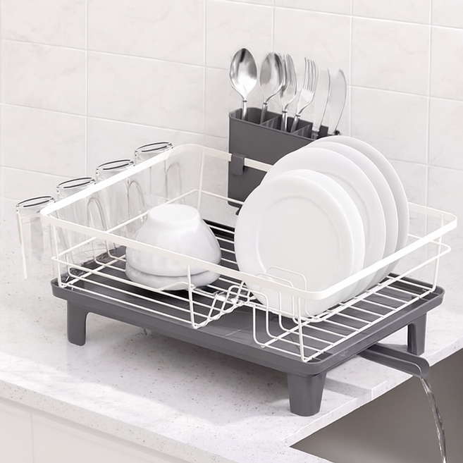 룸앤리빙 3in1 물빠짐 식기건조대 자동배수, 1개, 화이트, 1단