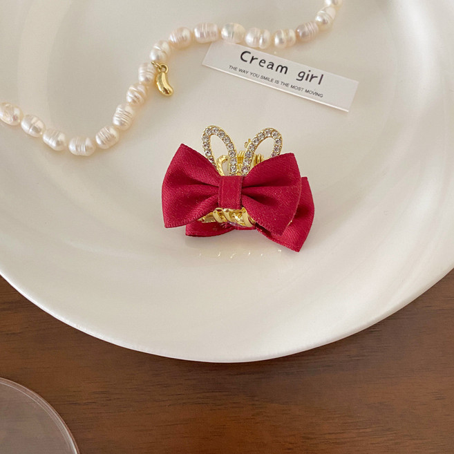 兒童可愛立體兔耳朵蝴蝶結髮夾小女孩抓夾四季女童頭飾寶寶髮卡女1135A紅色兔子耳朵默認顏色