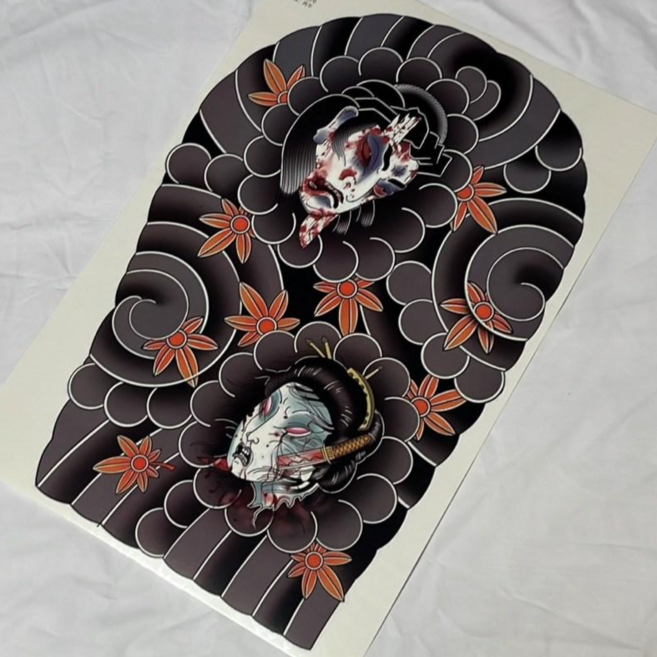 알렉산더 이레즈미 타투스티커 초대형 등판 긴팔, 1개, 긴팔(나마쿠비)