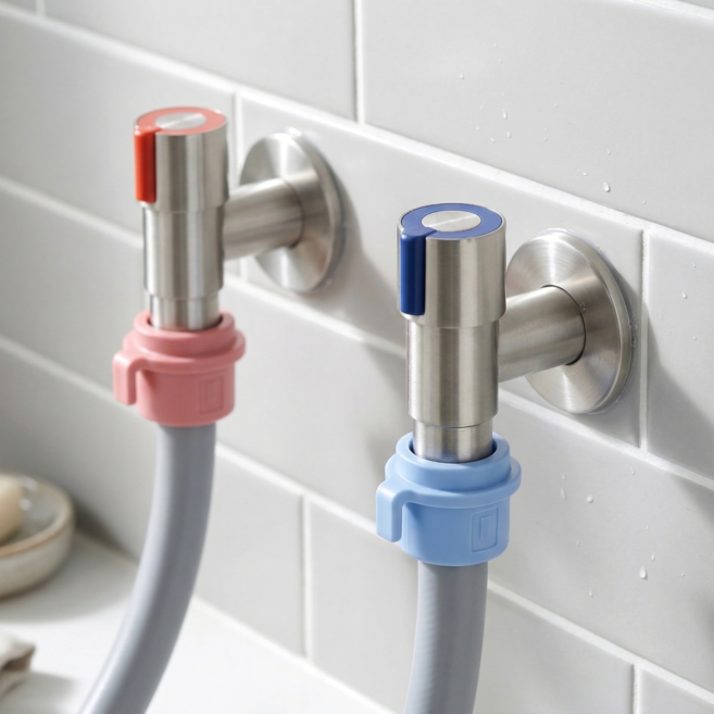 하봄 슬림 납작 세탁기수전 수도꼭지 냉온수 세트, 1세트