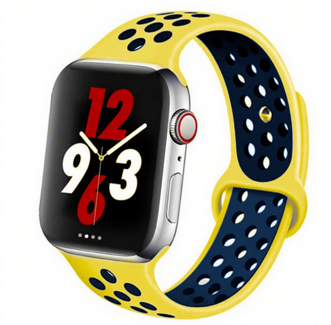 Fegwilde 애플워치 호환 실리콘 더블 컬러 실리콘 스포츠 스트랩 42/41/40/38/49/46/45/44mm 11 10 9 8 7 3 울트라1/2/3 SE1/2/3 밴드, 노란색+자정