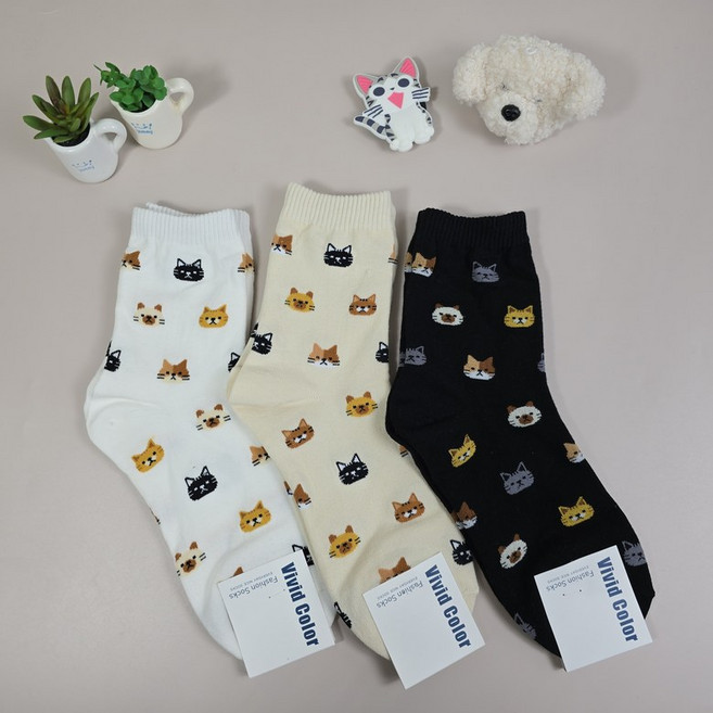 국산 여자 학생 중목 귀여운 고양이 캣 양말 교복 여성 면 캐주얼