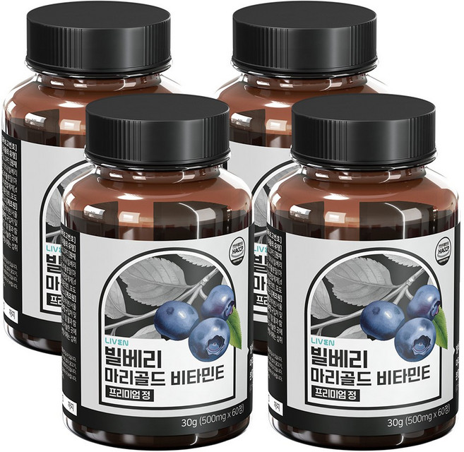 라이븐 빌베리 안토시아닌 마리골드 루테인 비타민E 프리미엄정 2개월분, 4개, 60정
