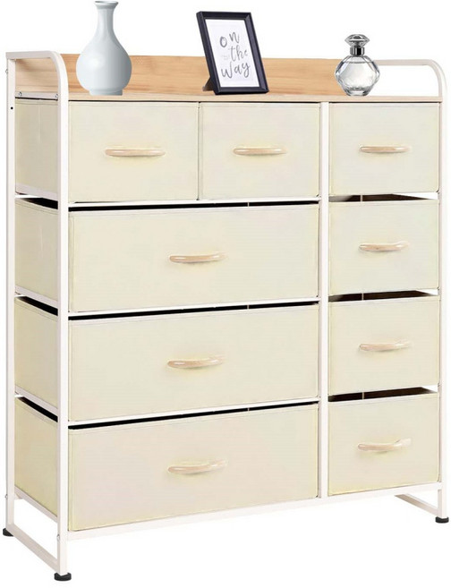 NewBoy 와이드형 4단 8/9/10서랍 다기능 서랍장 나무 상판 조립 간편 대용량 의류 수납용 거실 침실 가구, 9개, 연베이지색