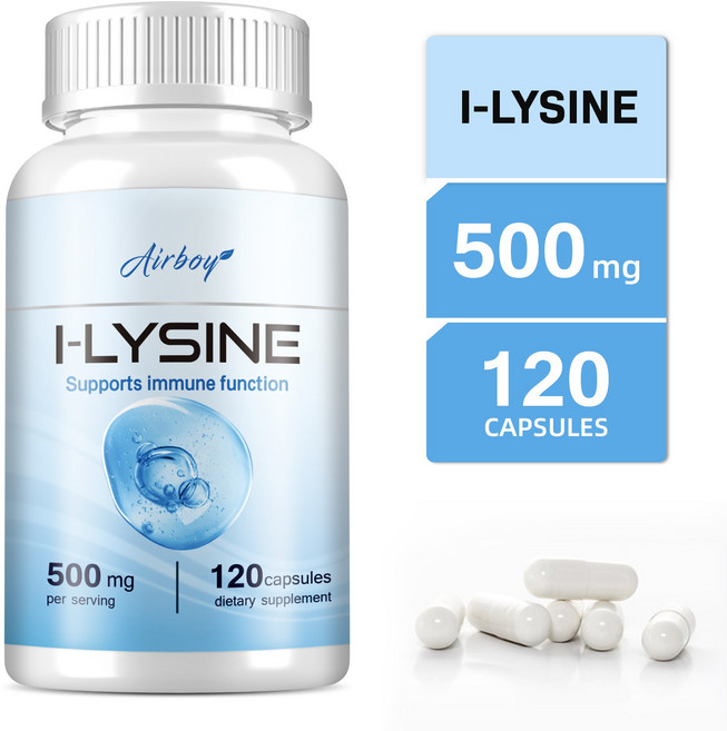L-리신 캡슐 500mg - 입술 헤르페스 완화 면역 강화 심장 건강 지원, 2개, 60정