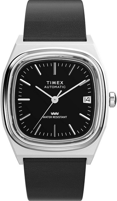 Timex Automatic 1983 E 라인 시계 블랙 가죽 밴드 다이얼 34mm TW2Y07500 블랙. 드레스_158337