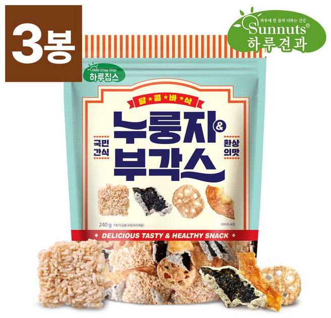 하루칩스 누룽지 앤 부각스, 240g, 3개