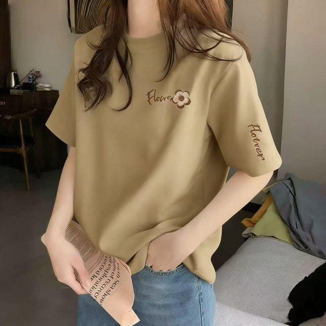 圓領短袖印花T恤女 休閒百搭