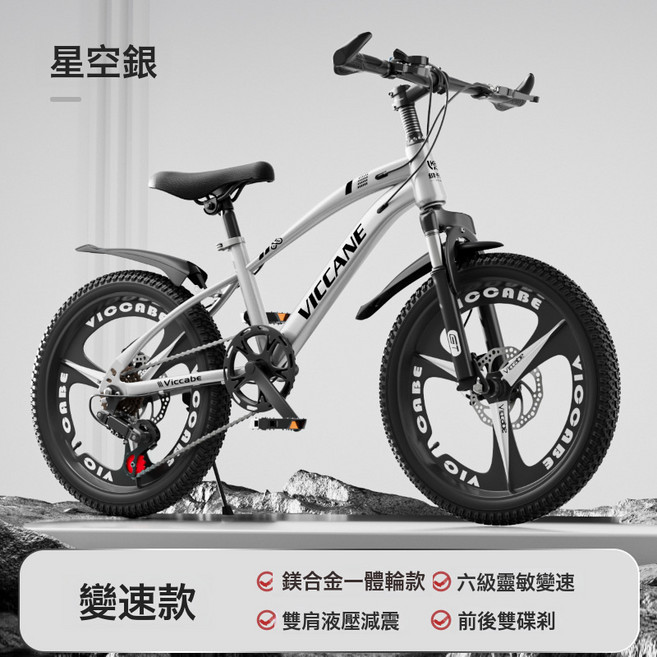 大童兒童自行車男孩6一12-15歲青少年初中學生女孩變速山地車超輕, 1個, 1cm, 星空銀((變速一體輪) 禮包:22寸(適合身高140-160釐米)