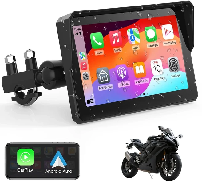 [호환] 7인치 무선 오토바이 카플레이 GPS 내비게이션 시스템 (애플 및 안드로이드 오토 지원) 휴대용 모, 01 검정색