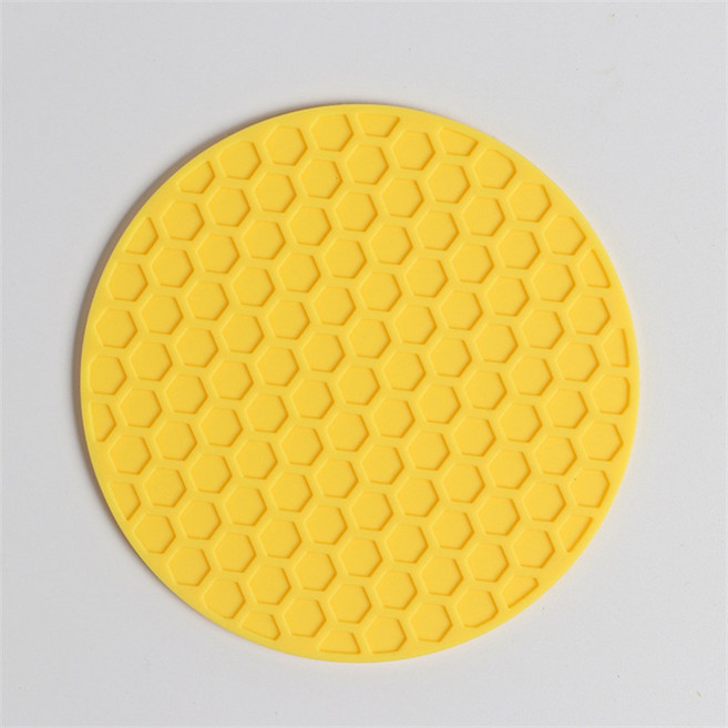 라운드 매트 커피 실리콘 홀더 테이블 주방 방지 미끄럼 두꺼운 패드 액세서리, 9cm, Yellow