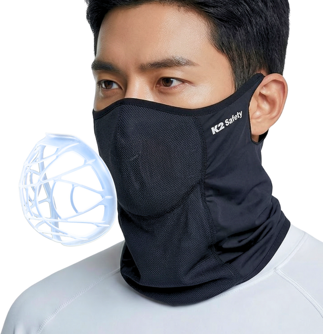 K2 Safety 메쉬 숨편한 가드스카프 멀티스카프+3중 MB필터 5매 증정, 블랙, 1세트