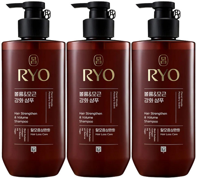 (리뉴얼) 려 흑운 모근강화 & 볼륨케어 샴푸 /힘없는모발케어/볼륨감/약산성, 480ml, 3개