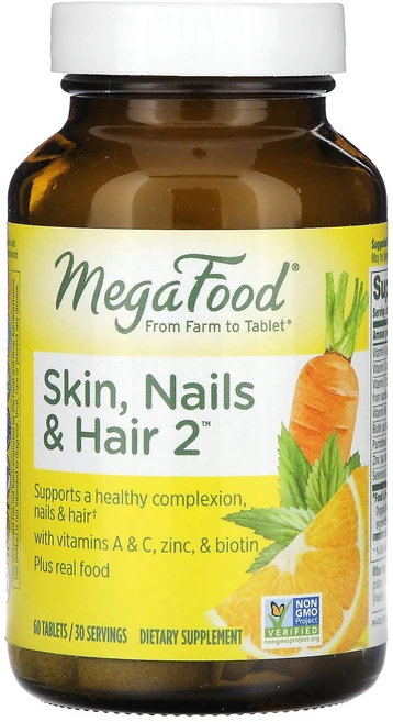 MegaFood Skin Nails & Hair 2 60 Tablets, 60 Count, 60정, 1개 - 쿠팡