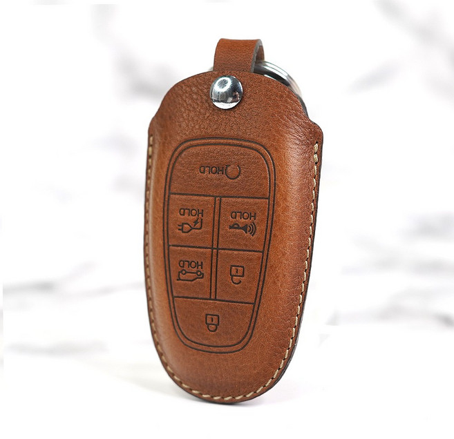 테찌 현대자동차 아이오닉5 호환 스마트키 가죽케이스 6버튼 8버튼 키홀더 키링 차키 커버, HUN04(6버튼), 브라운