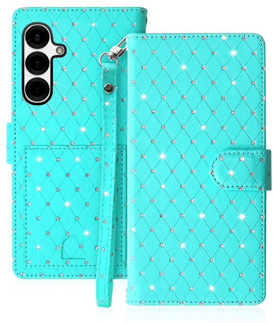 갤럭시 S26 시리즈 S26 / S26플러스 / S26울트라 - 트윙클 큐빅 지폐2칸+카드5장 올인원 지갑형 케이스 + 손목스트랩