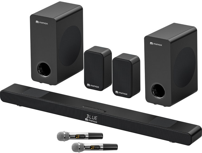 mimax 家庭劇院音響 藍牙無線麥克風 KTV歡唱 環繞音效, BLUE, SoundBar