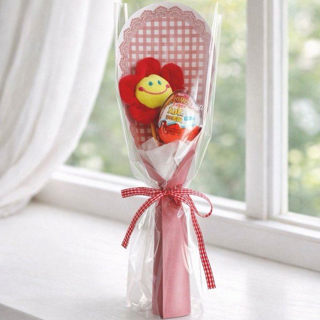 스마일꽃1송이킨더조이 졸업선물 생일선물 졸업식꽃다발 어린이날 어린이날 킨더조이꽃다발, 1개, 레드, 30cm