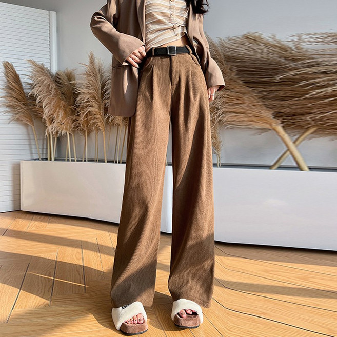 여성 가을철 바지 슬랙스 코듀로이 팬츠 캐주얼 스트레이트 팬츠 코듀로이 슬랙스