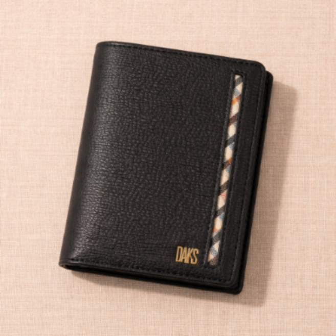 닥스 남자 가죽 지갑 골드로고 체크라인 중지갑/선물포장