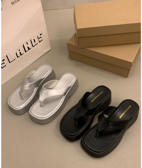 키높이 쪼리 루비 스퀘어토 와이드 스트링 통굽 쪼리 6cm