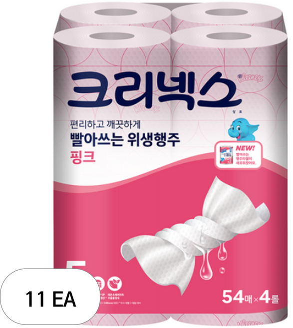 크리넥스 빨아쓰는 위생행주 핑크 54매, 4롤, 11개