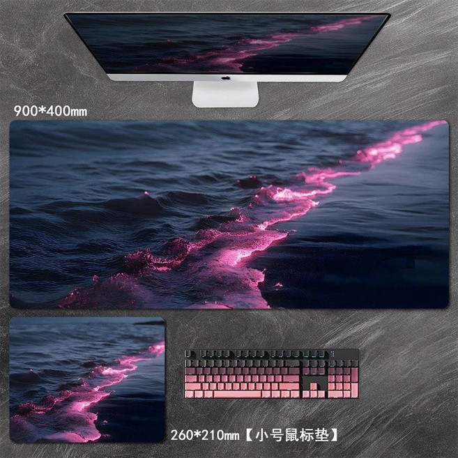 沙灘海浪風格加大滑鼠墊 電競桌墊 辦公鍵盤墊, 1個, QS-2,100x50cm(超大号)