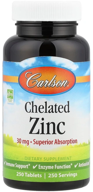 칼슨 아연 zinc chelated 킬레이트 30mg 250정, 1개 - 쿠팡