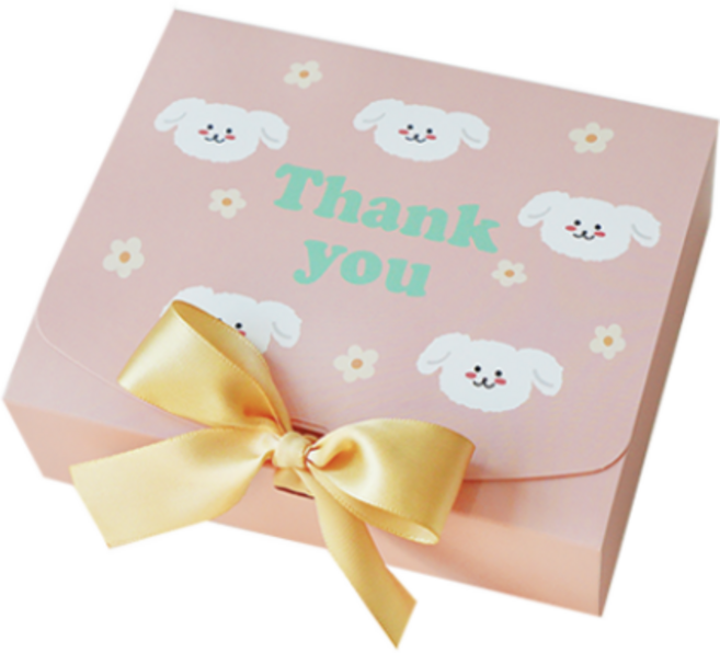 도나앤데코 직사각 선물 포장 상자 중 5p + 리본 5p, 멍멍이 핑크., 10세트