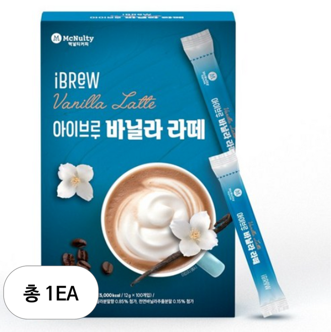 맥널티커피 아이브루 바닐라 라떼 커피믹스, 1개, 100개입, 12g