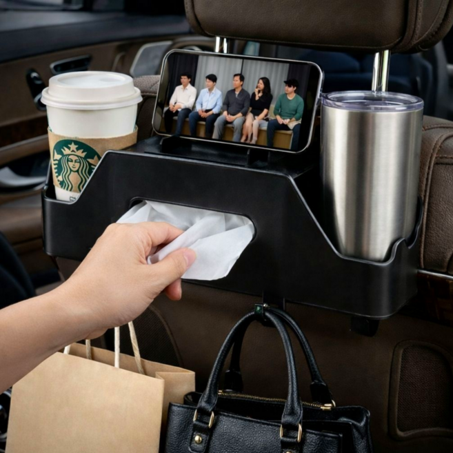 베픽스 컵홀더 휴대폰 거치형 차량용 뒷자석 테이블, 블랙, 1개