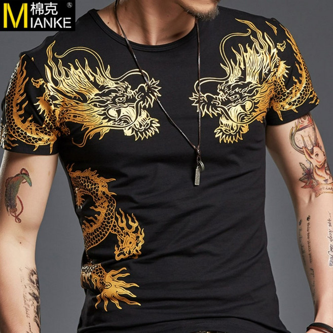 남자 용무늬 문신 티셔츠 건달 옷 상의 조폭 깡패 셔츠 반팔 빅사이즈