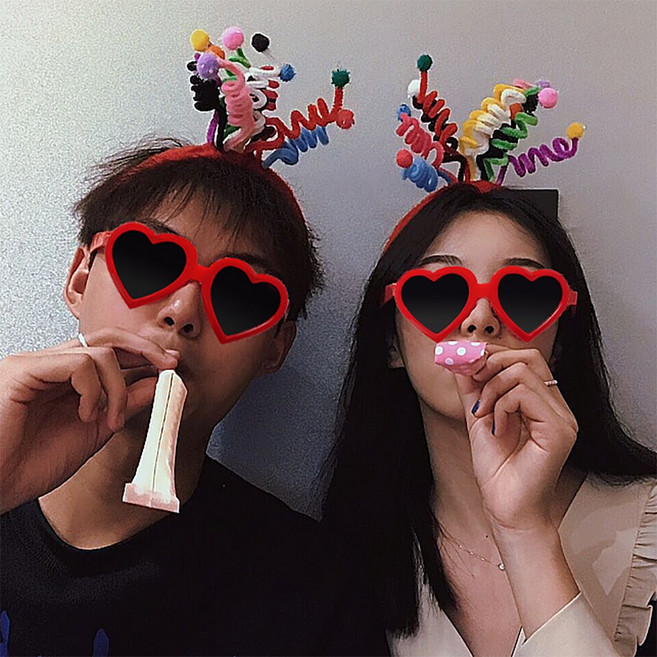 파티앤온 생일 파티 머리띠 하트 선글라스 세트, 2세트, 레드
