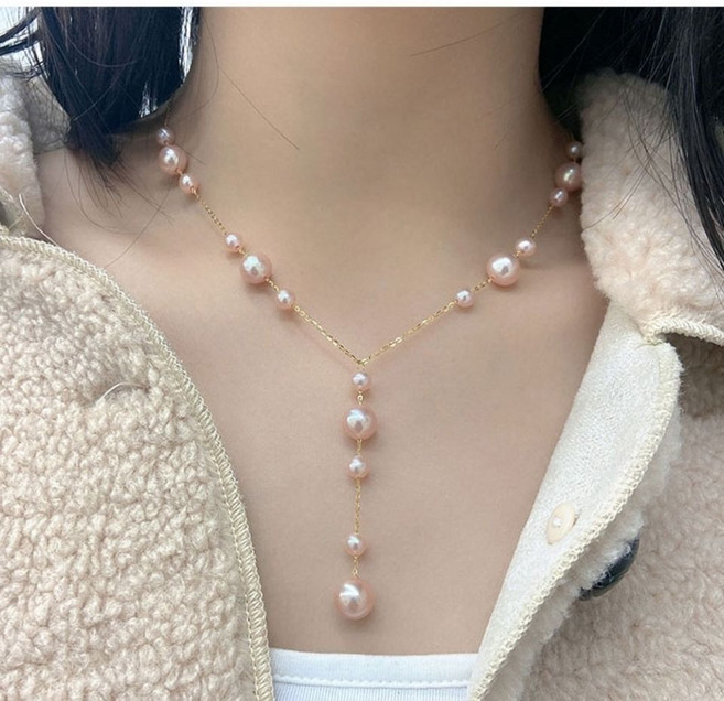 FANSYLI 진주 목걸이 핑크 진주 목걸이 여성 목걸이 천연 담수 진주 목걸이 펜던트 진주 목걸이 기념일 선물 X2406J01