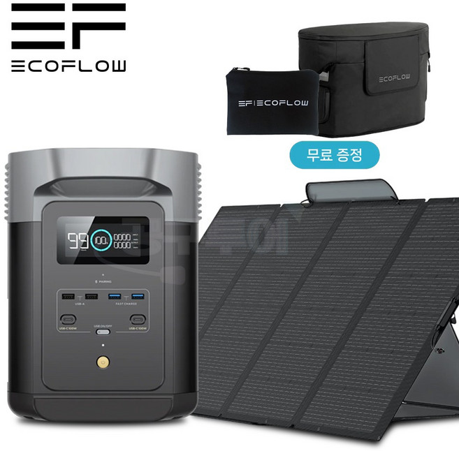 에코플로우 델타2+400W 태양광패널 세트 (가방+파우치 증정)파워뱅크 운전중 충전 차박 캠핑 필수품, 1개, 1