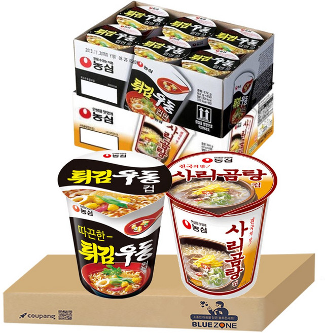 블루존 튀김우동 소컵라면 62g (6입)+사리곰탕 소컵라면 70g (6입)