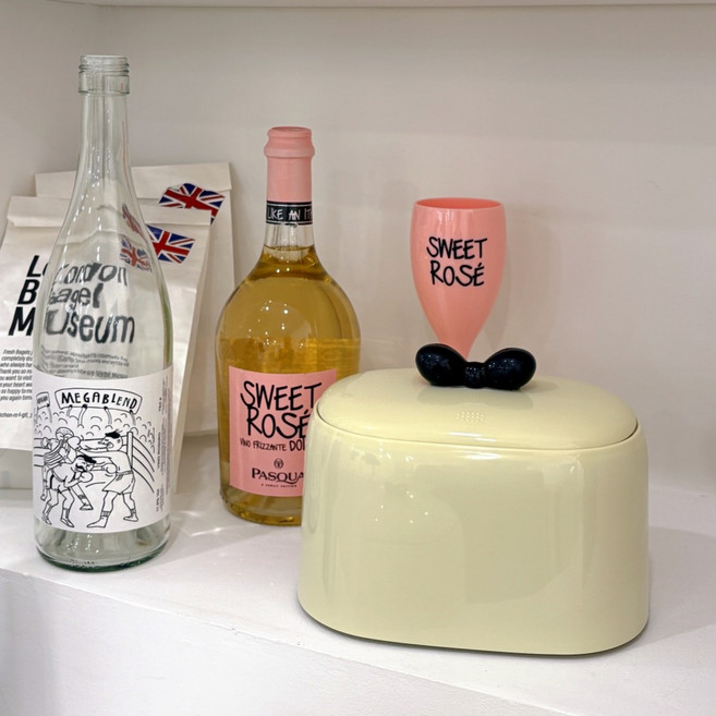 하니모니 리본 원터치 미니 휴지통 화장대 쓰레기통, 버터