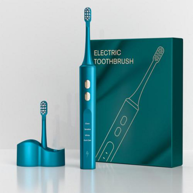 UV 살균 스마트 전동 칫솔 IPX7 방수 초음파 클리너 자동 음파 칫솔 브러시 헤드 2 개, 1.green toothbrush, 1)green toothbrush, 1개