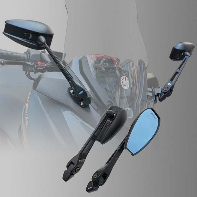 범용 오토바이 광각미러 사이드미러 미러킷 전용 눈부심방지 블루미러 NMAX XMAX AOS4, 롱미러+미러킷체결부속, 1세트