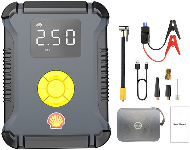 Shell 殼牌4合1汽車應急電源打氣機 AC002JP (含收納包), 灰色, 1個
