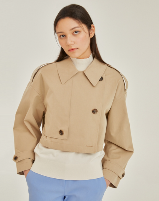 [닥스][김용지착용 EXPLORER] 베이지 솔리드 코튼 100% 숏 트렌치코트 DLJA2B203I2