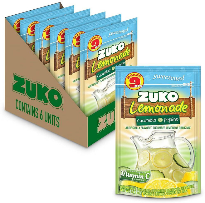 ZUKO Lime 인스턴트 파우더 음료 패밀리 팩 설탕 필요 없음 비타민 C 399.7g14.5온스 6팩 237453, Cucumber