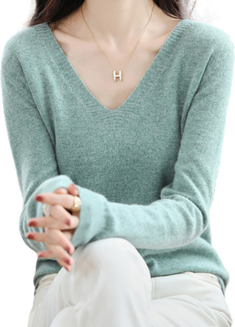 핑크셀럽 여성용 브이넥 보들 니트 티셔츠