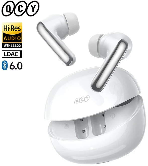 QCY MeloBuds N60 무선 블루투스 6.0 이어폰 하이브리드 ANC 헤드폰 LDAC 하이 레졸루션 오디오 코액셜 듀, 02 WHITE, 01 China Mainland