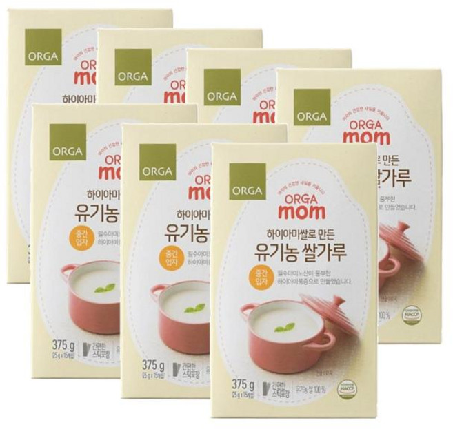 ORGA 하이아미쌀로 만든 유기농 쌀가루(중간입자), 7개, 375g