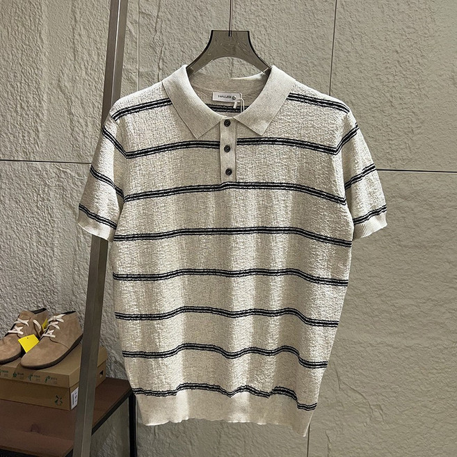 SIMPLE 男士柔軟針織POLO衫 舒適休閒短袖翻領上衣